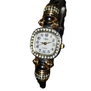 Collezies Quartz Japan Movement Bangle style Rhinestone Cuff Bracelet Watch